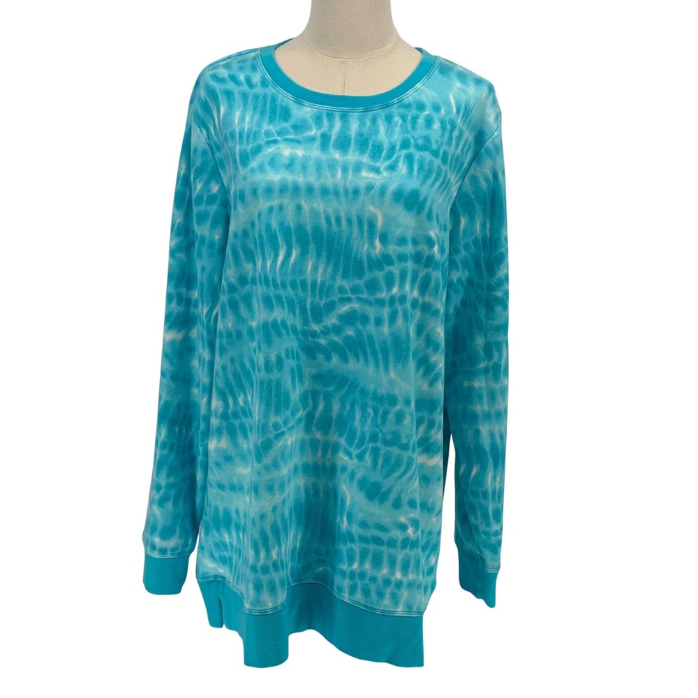 Lands' End Serious Sweats Sweatshirt Blue Tie Dye Water Ripple XL 18